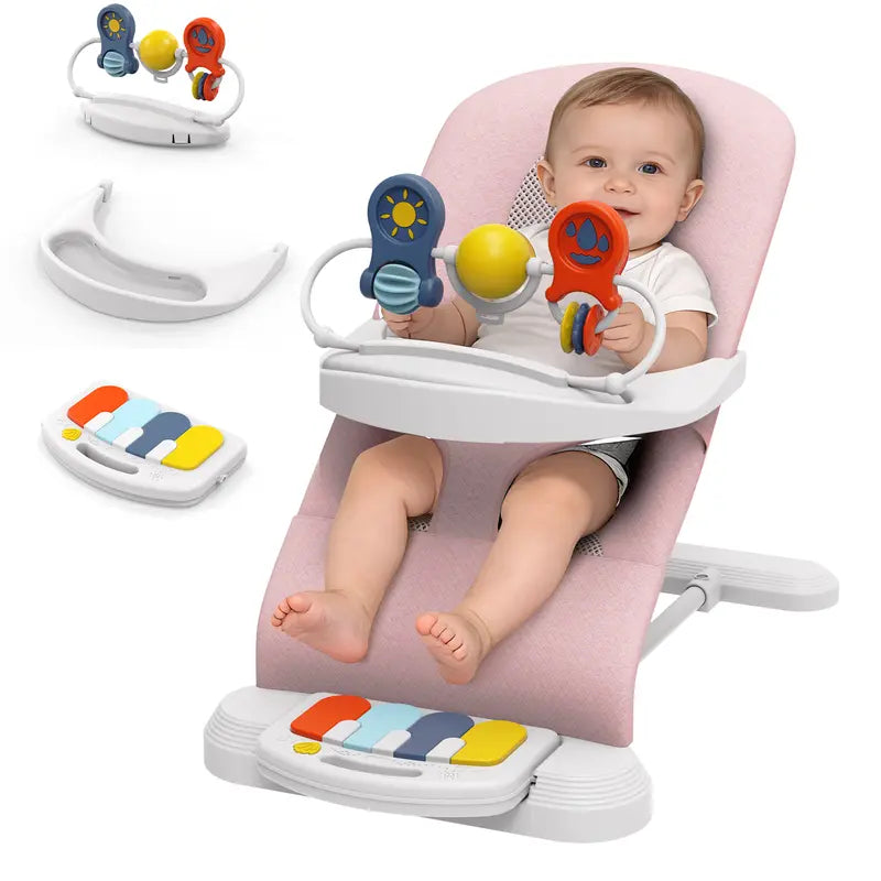 Three In One Baby Bouncer With Detachable Piano Pedals And Feeding Tray