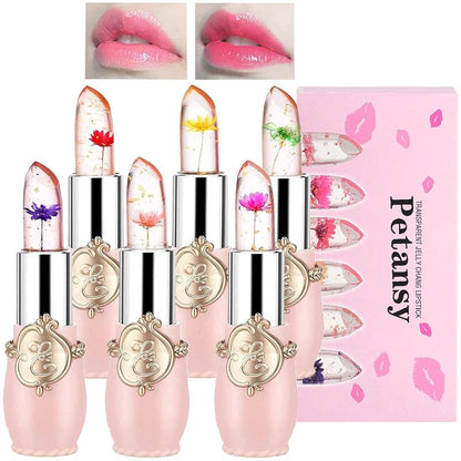 6-Pack Crystal Flower Jelly Lipstick – Long-Lasting Moisturizing Lip Balm, Magic Temperature-Activated Color Change Lip Gloss Makeup Moisturizer