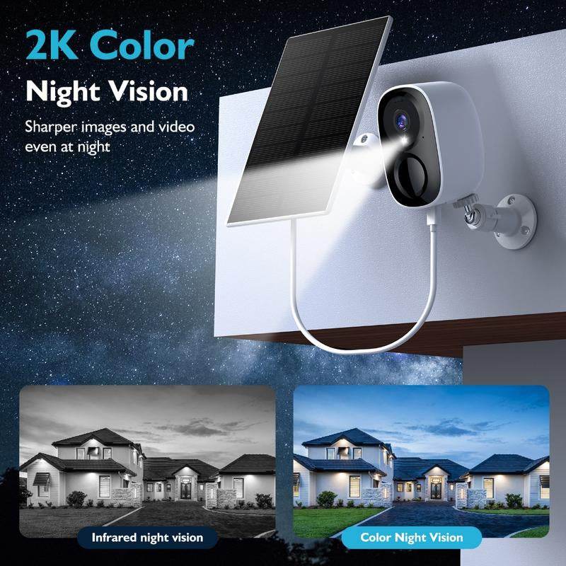 Hawkray Solar CCTV Wireless Camera Indoor Outdoor Wifi HD 2K Resolution Home Security Surveillance Video Night Version Cam Baby 3MP Two Way Audio White/Ir Dual Light Support Monitor