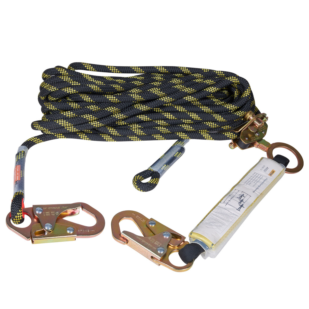 VEVOR Conjunto de línea de vida vertical, cuerda de protección contra caídas de 0.55 X 50 con tensión de rotura de 30 KN, cuerda de poliéster para tejados con ganchos de seguridad de acero, anticaídas y absorbedor de energía, cumple con ANSI