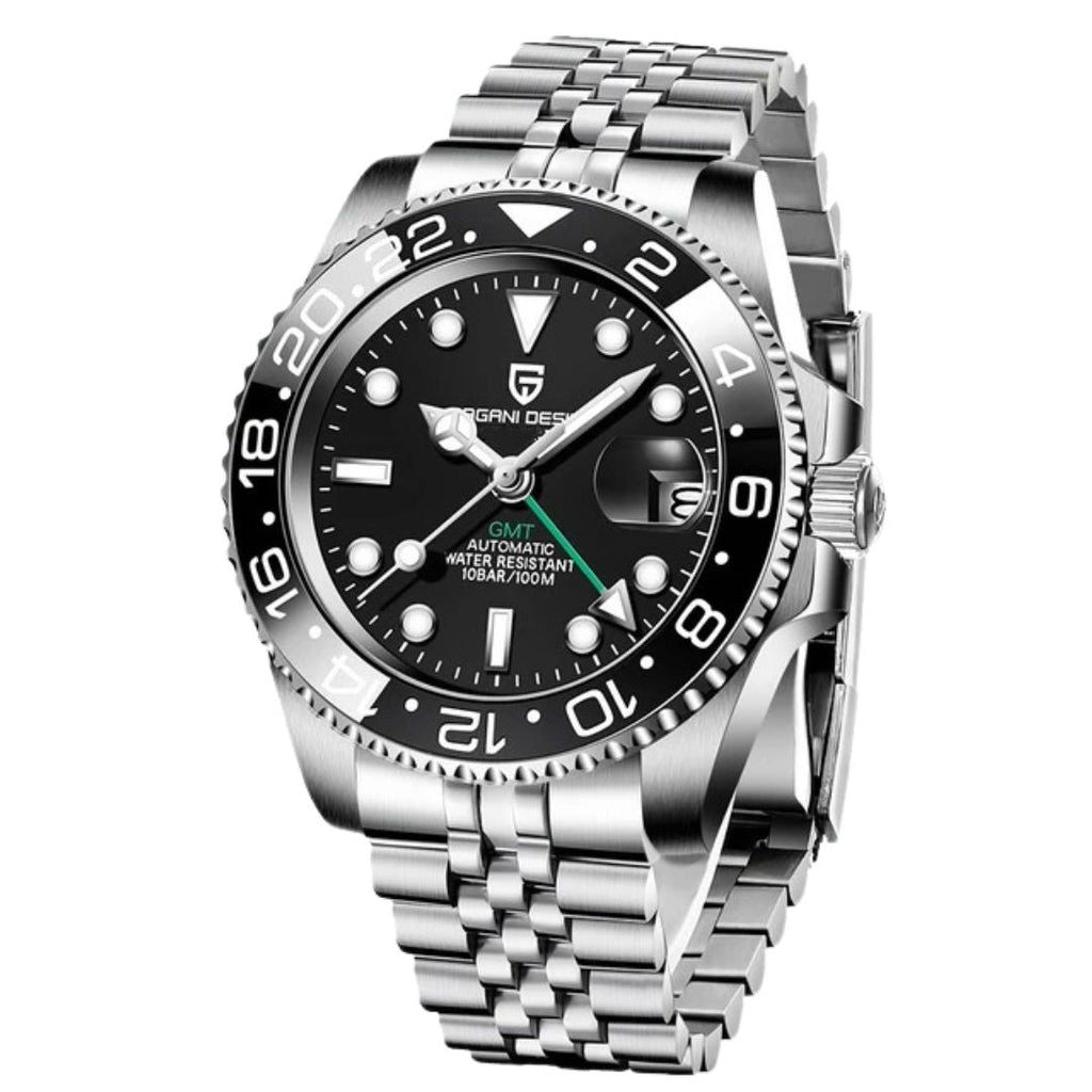 ELEGANCE® P1662 Men Watch Automatic Mechanical GMT Wristwatch Sapphire Glass Stainless Steel 100M Waterproof PAGANI DESIGN Men Watch Store