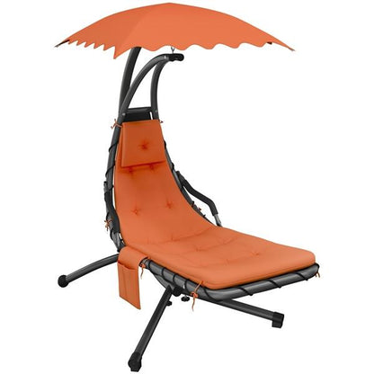 Yaheetech Outdoor Hanging Chaise Lounger with Stand, Swinging Lounge Chair with Built-In Pillow and Removable Canopy, 265 Lb Capacity