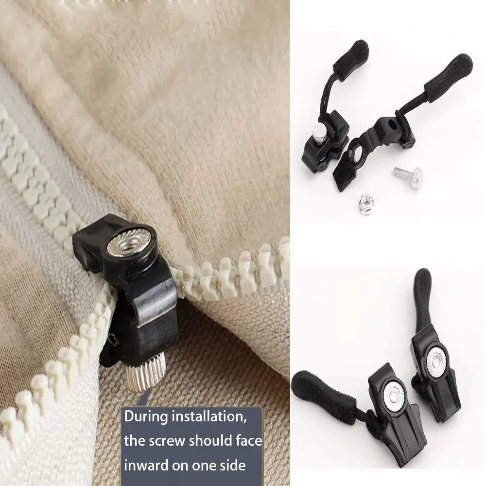 6 Pcs Universal Instant Zipper Repair Replacement Sliding Teeth Rescue Zipper Fixer Screw on for Bag 3 Different Size Sewing Kit