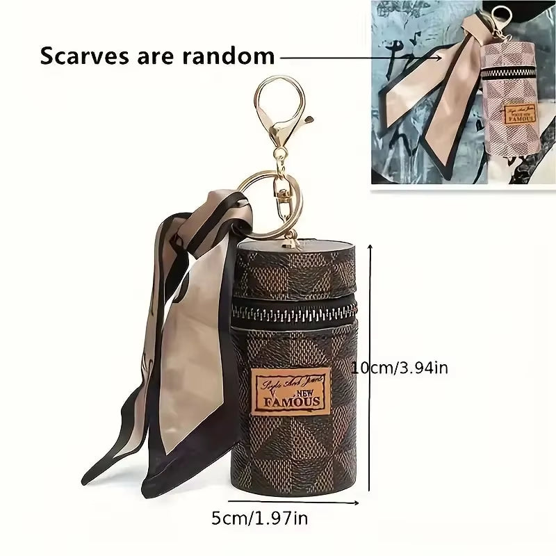 Mini Retro Coin Purse, Classic Pouch with Scarf Decor, Zipper Portable Multifunctional Lipstick Bag Vintage Flower Leather