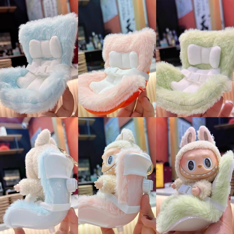 Labubu Car Seat for Dolls with Soft Furry Cushion, Air Vent Clip and Desktop Stand, Cute and Functional Car Ornament for Labubu Fans and Doll Collectors