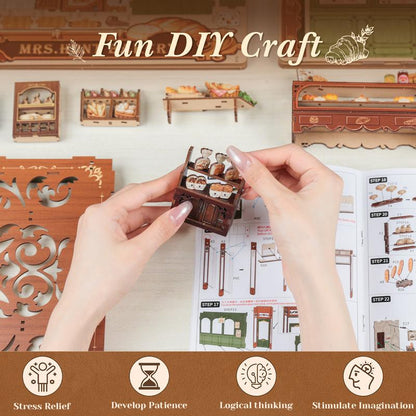 【MRS.HUNT BAKERY】CUTEBEE Dollhouse Miniature with Furniture, DIY Wooden Dollhouse Kit plus Dust Proof, Creative Room Idea