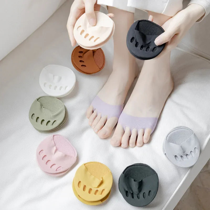 Forefoot Pads for Women High Heels Insoles for Feet Pain Care Five Toes Thin Breathable Ice Silk Invisible Socks Inserts 1Pair