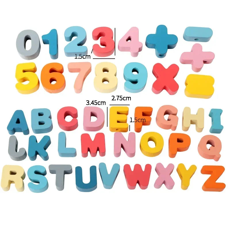 Kids Montessori Wooden Lacing Toy DIY Wooden Beads for Children Cartoon Animals Fruit Letter Digital Beads Threading Toys Gifts