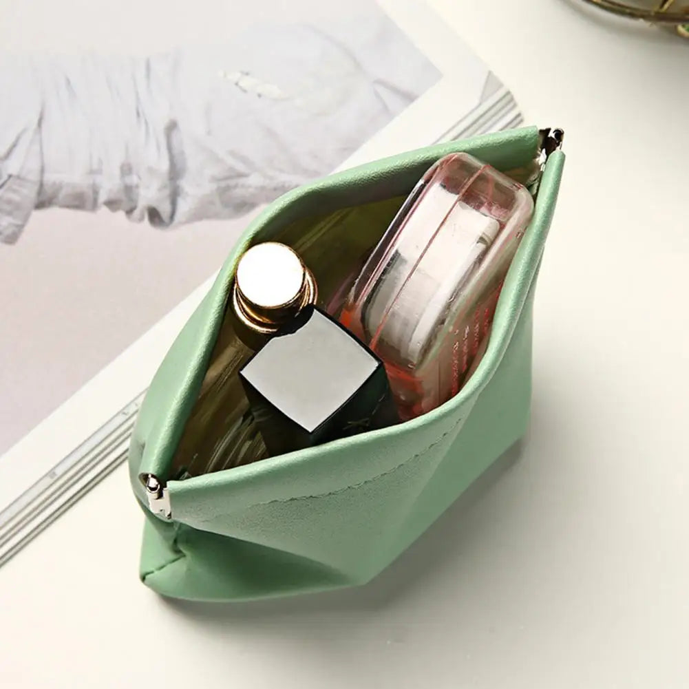 Small Storage Bag Automatic Closing Lipstick Pouch Leather Makeup Pouch Portable Coins Keys Cable Earphone Jewelry Organizer Bag