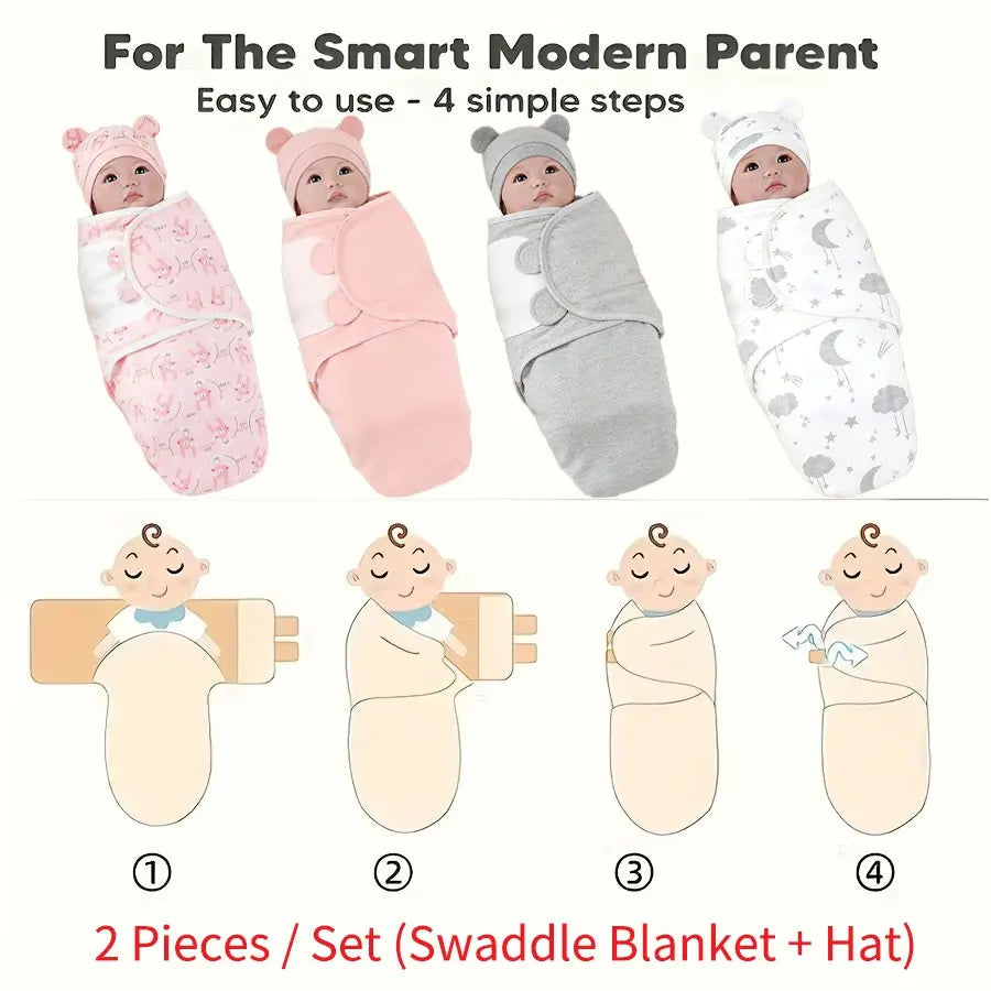 Baby Blanket Set With Hat Swaddle For Newborn 0 To 6 Months Multipurpose Bedding