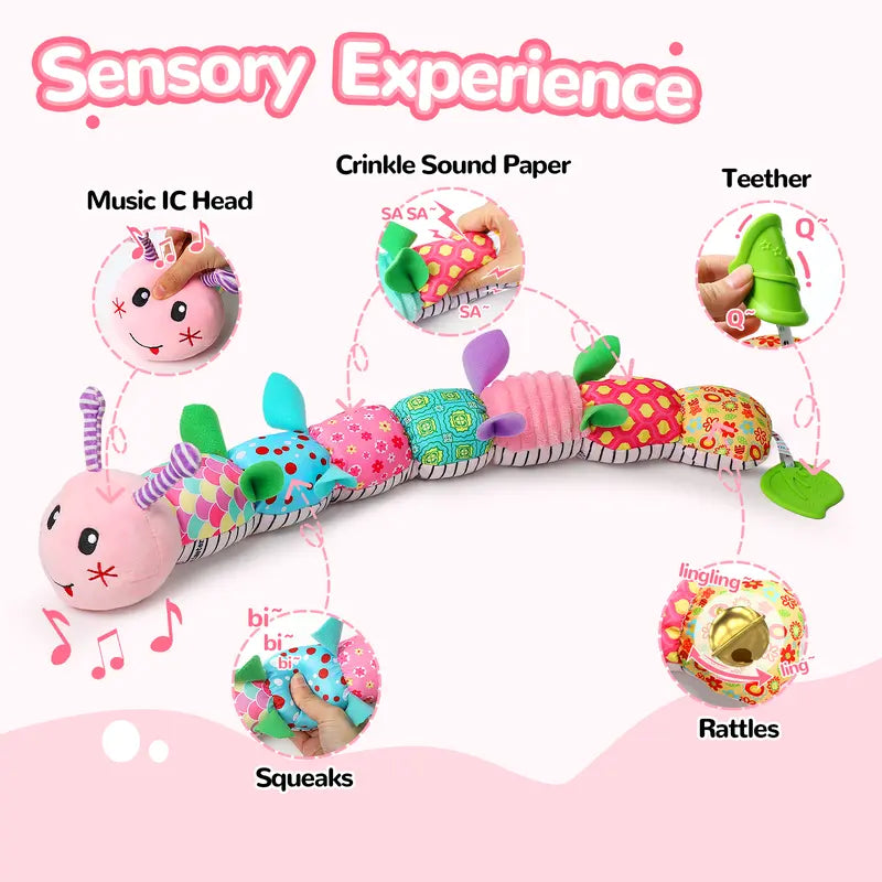 Pink Newborn Baby Toy Musical Stuffed Animal Tummy Time Crinkle Rattle Gift