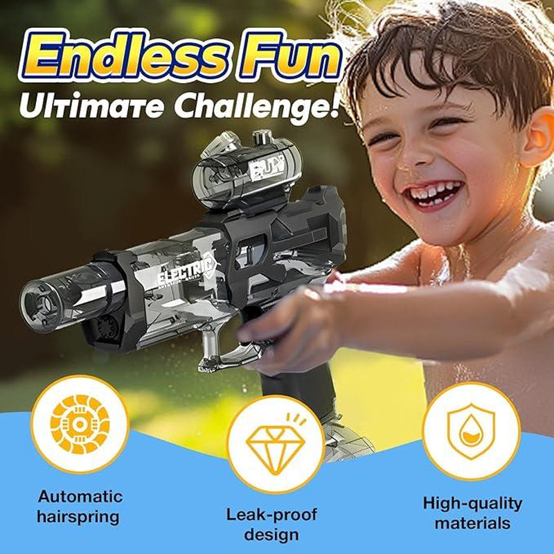 2025 NEW Electric Water Shooter, Water Blaster Swimming Pool Toys for Adults Kids Automatic Blaster with Light 32 FT Long Range Rechargeable Waterproof