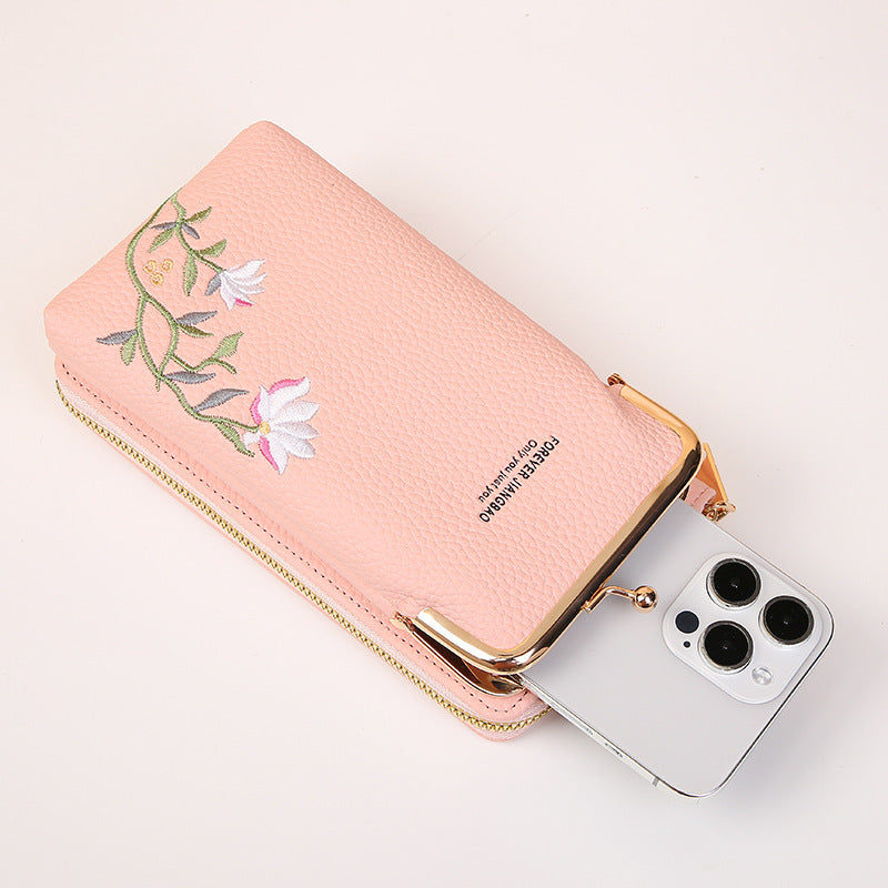 Embroidered Flower Phone Crossbody Bag with Lock - Shoulder Wallet HYX Fashion Life Store