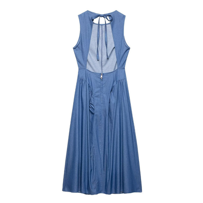 Backless Denim Ruched Maxi Dress
