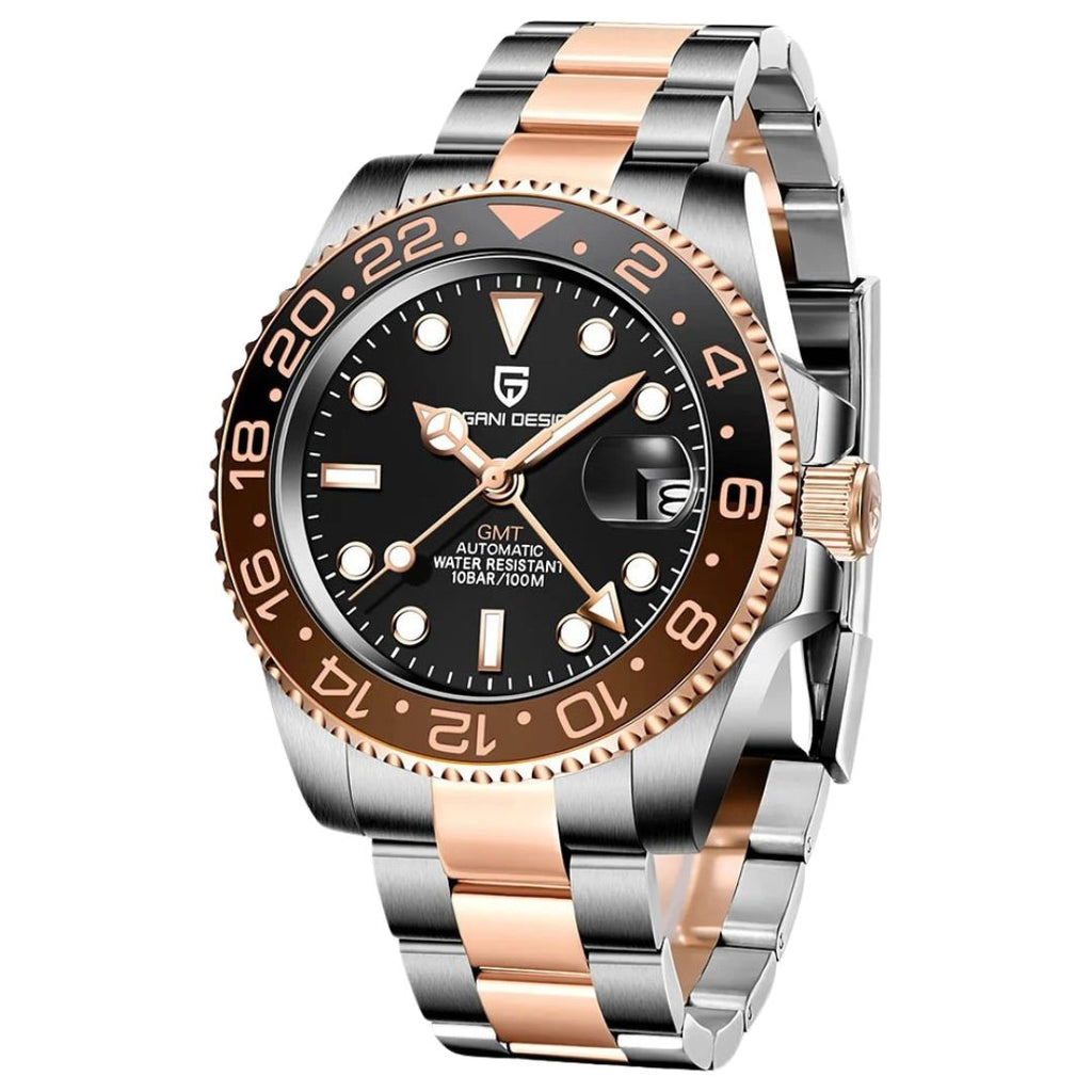 ELEGANCE® P1662 Men Watch Automatic Mechanical GMT Wristwatch Sapphire Glass Stainless Steel 100M Waterproof PAGANI DESIGN Men Watch Store