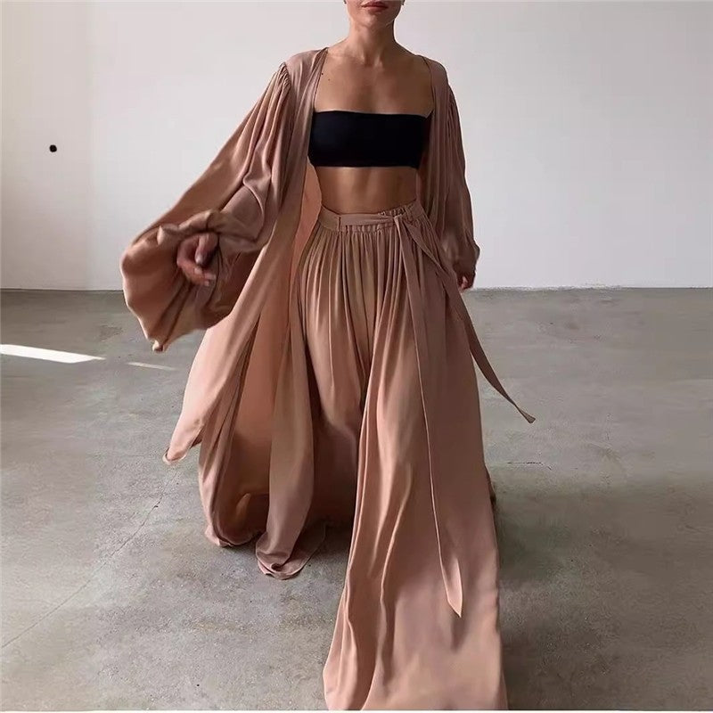 Solid Color Camisole Long Sleeve Jacket And Pants Set Shop1103320181 Store