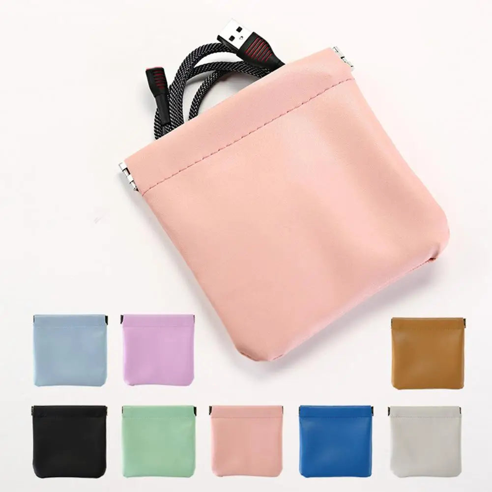 Small Storage Bag Automatic Closing Lipstick Pouch Leather Makeup Pouch Portable Coins Keys Cable Earphone Jewelry Organizer Bag