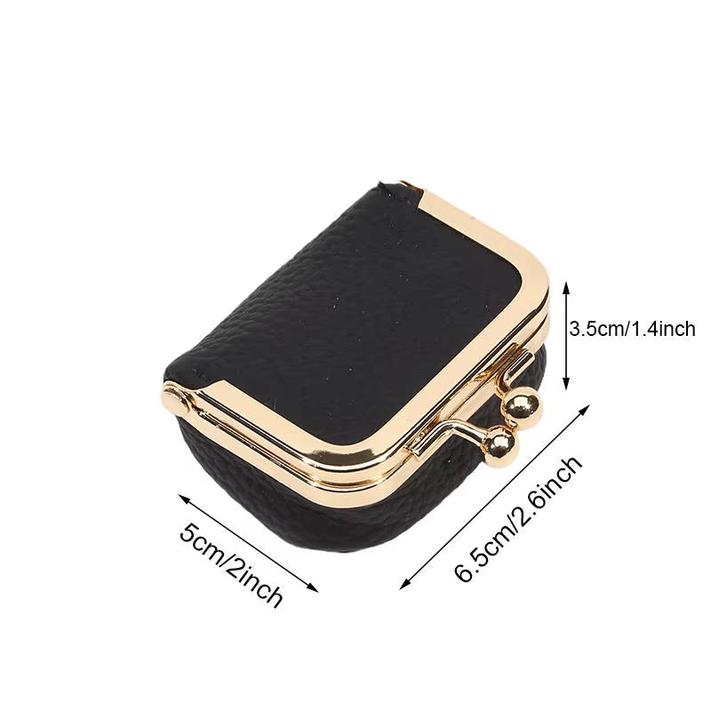 Women'S Solid Color PU Leather Jewelry Box, Ring, Necklace, Earring Storage Mini Coin Wallet Small Bag Kiss Lock