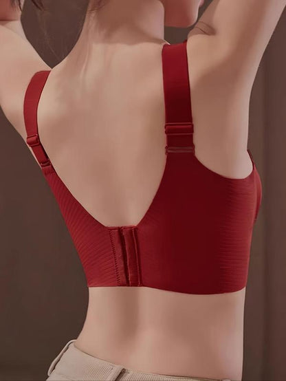 Women'S Solid Color Seamless Wireless Bra, High Stretch Breathable Comfortable Adjustable Strap Triple-Breasted Bra, Softness Lingerie Top for Daily Wear, Elegant, Underwear for Women