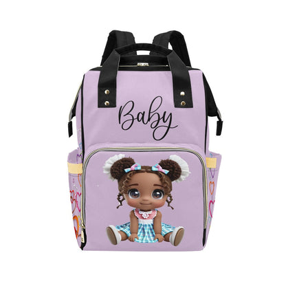 Designer Diaper Bag Backpack - African American Baby Girl Curly Locks Joyora Doll Store