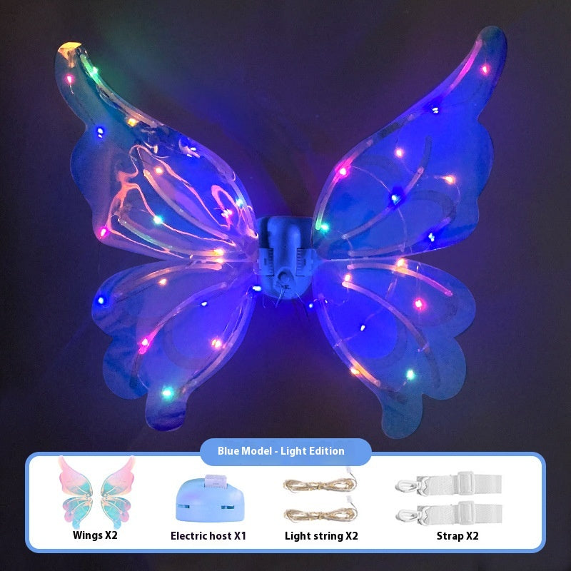 Alas de mariposa eléctricas infantiles con luz, decoración de espalda, juguete de angelito hada