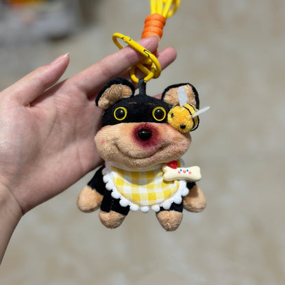 Llavero de muñeca con colgante de abeja y cachorro con sombrero