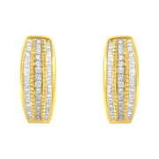 10K Yellow Gold 3/4 Cttw Pave and Channel Set Diamond Triple Row Modern Hoop Earrings (I-J Color, I2-I3 Clarity)