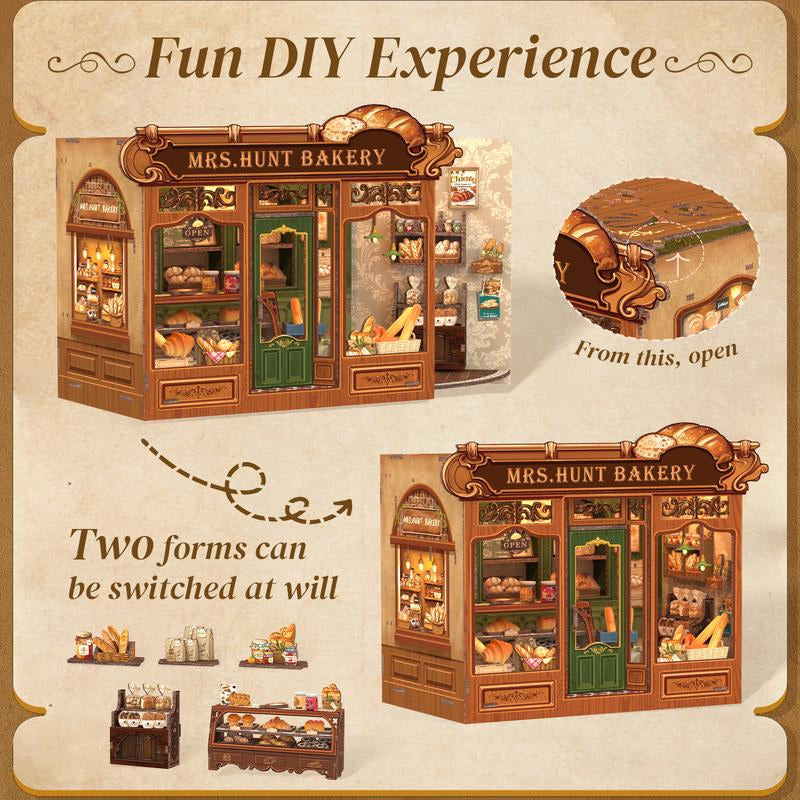 【MRS.HUNT BAKERY】CUTEBEE Dollhouse Miniature with Furniture, DIY Wooden Dollhouse Kit plus Dust Proof, Creative Room Idea