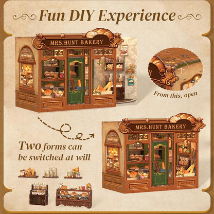 【MRS.HUNT BAKERY】CUTEBEE Dollhouse Miniature with Furniture, DIY Wooden Dollhouse Kit plus Dust Proof, Creative Room Idea