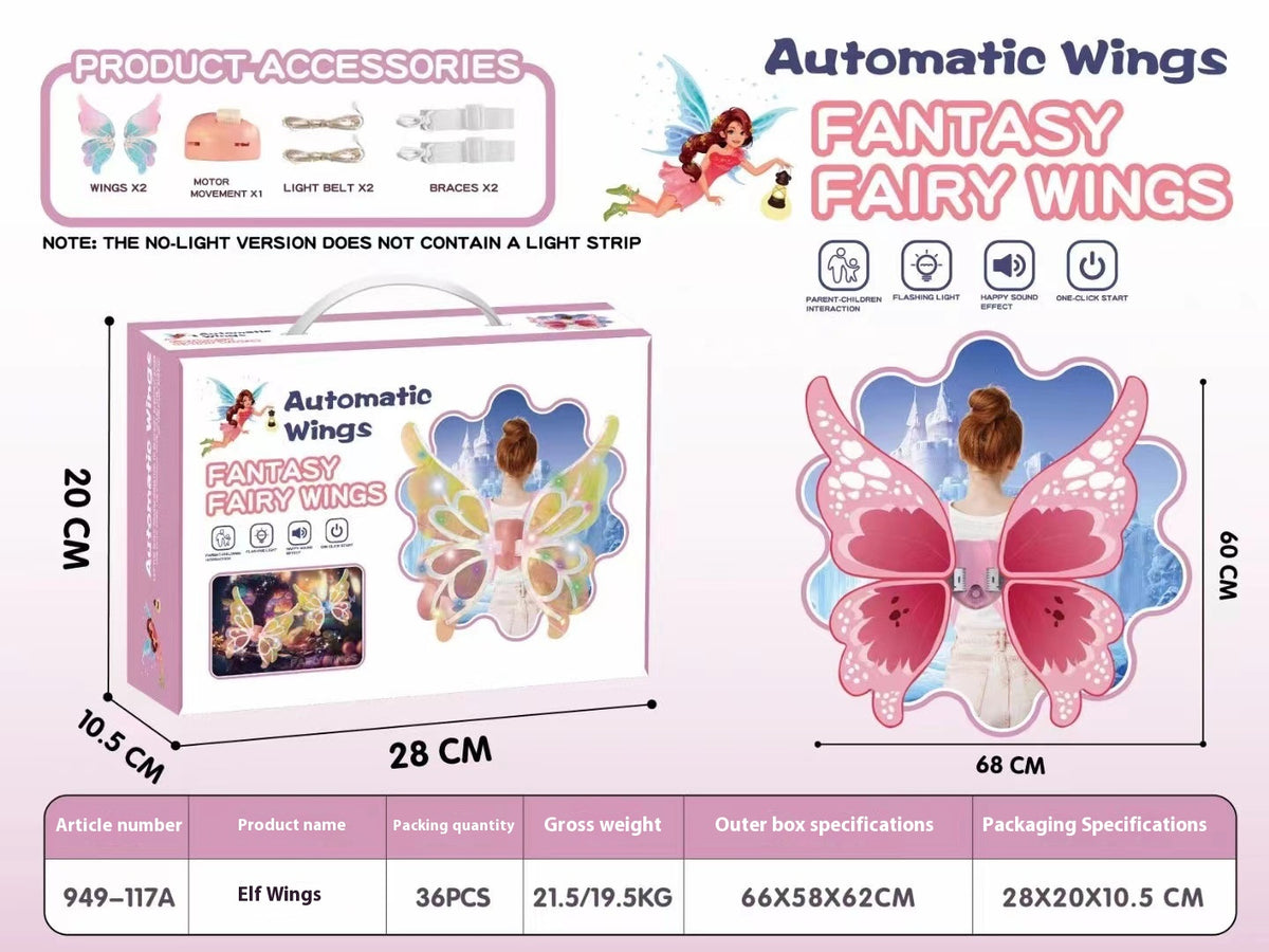 Alas de mariposa eléctricas infantiles con luz, decoración de espalda, juguete de angelito hada