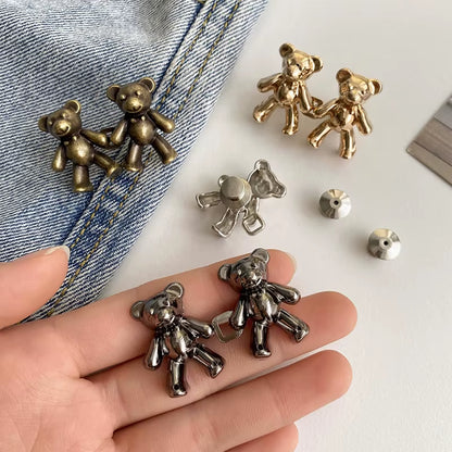 2Pcs Adjustable Jean Buttons Pins Cute Bear Pants Button Pins No Sew and Tools Instant Pant Waist Tightener for Loose Jeans