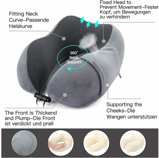 Memory Foam Travel Pillow Neck Pillow 360 Degree Headrest With Storage Bag CJDropshipping