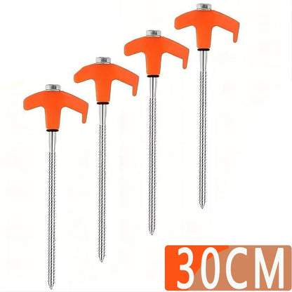 Screw in Tent Stakes 4 Pcs Tent Stakes Heavy Duty - Ground Anchors Screw in Tent Pegs Camping Stakes Metal Threaded Spikes