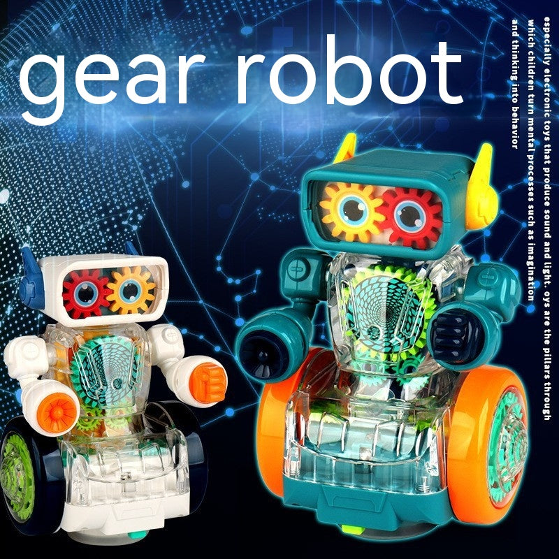 Children's Portable Electric Transparent Mechanical Gear Robot Colorful Luminous Music Lantern