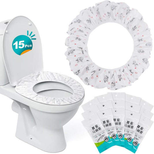 15-Pack Disposable Toilet Seat Covers – Waterproof Printed Non-Woven Toilet Mats, Individually Wrapped for Travel, Hotel, Hospital & Public Restroom Use Traditional