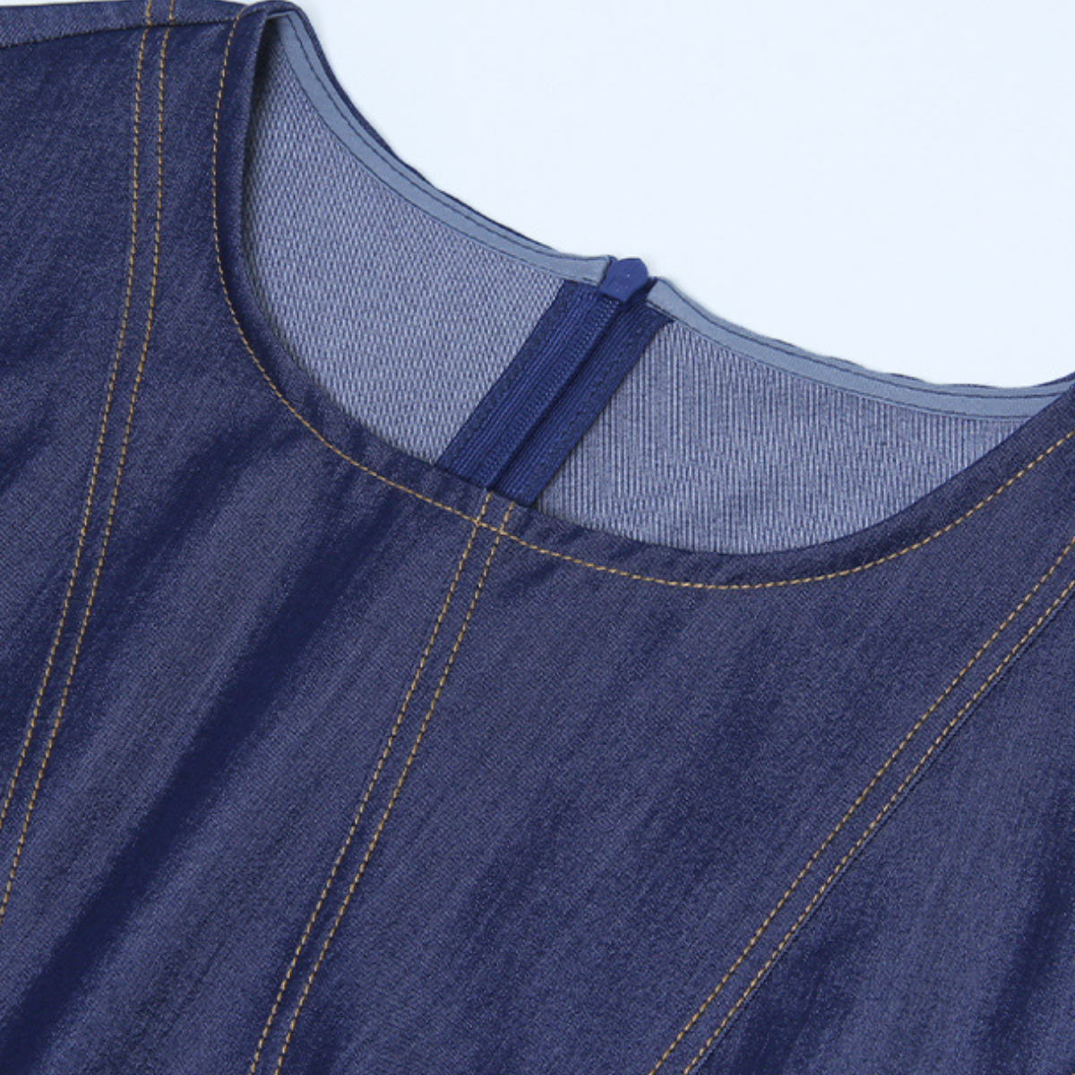 Round Neck A-Line Denim Midi Dress