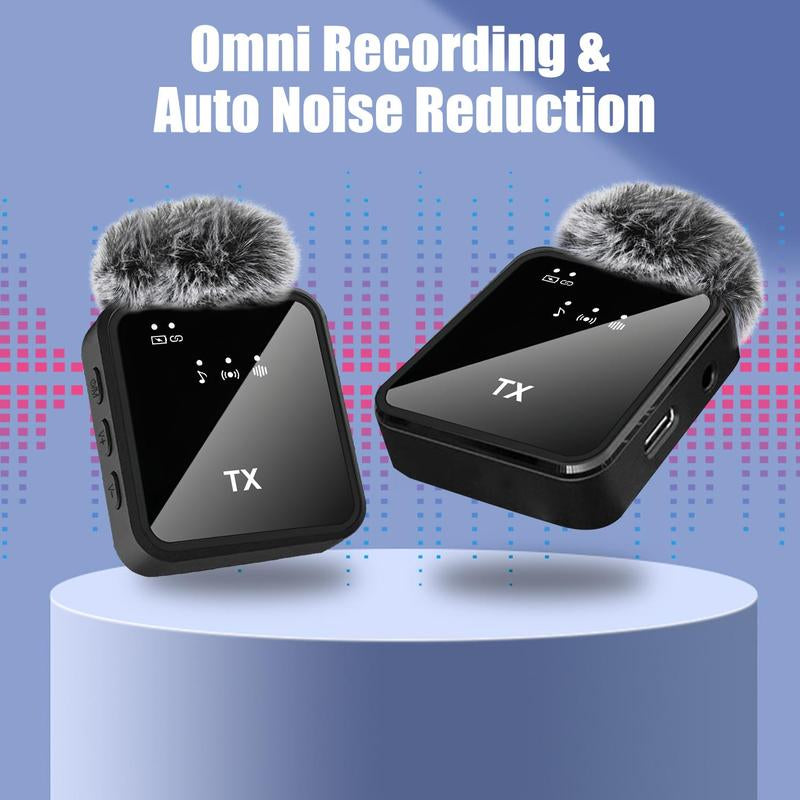 Wireless Lavalier Lapel Microphone, Professional Noise Reduction Recording Clip Mic for Creator Interview, Portable Microphone for Iphone & Type C Devices