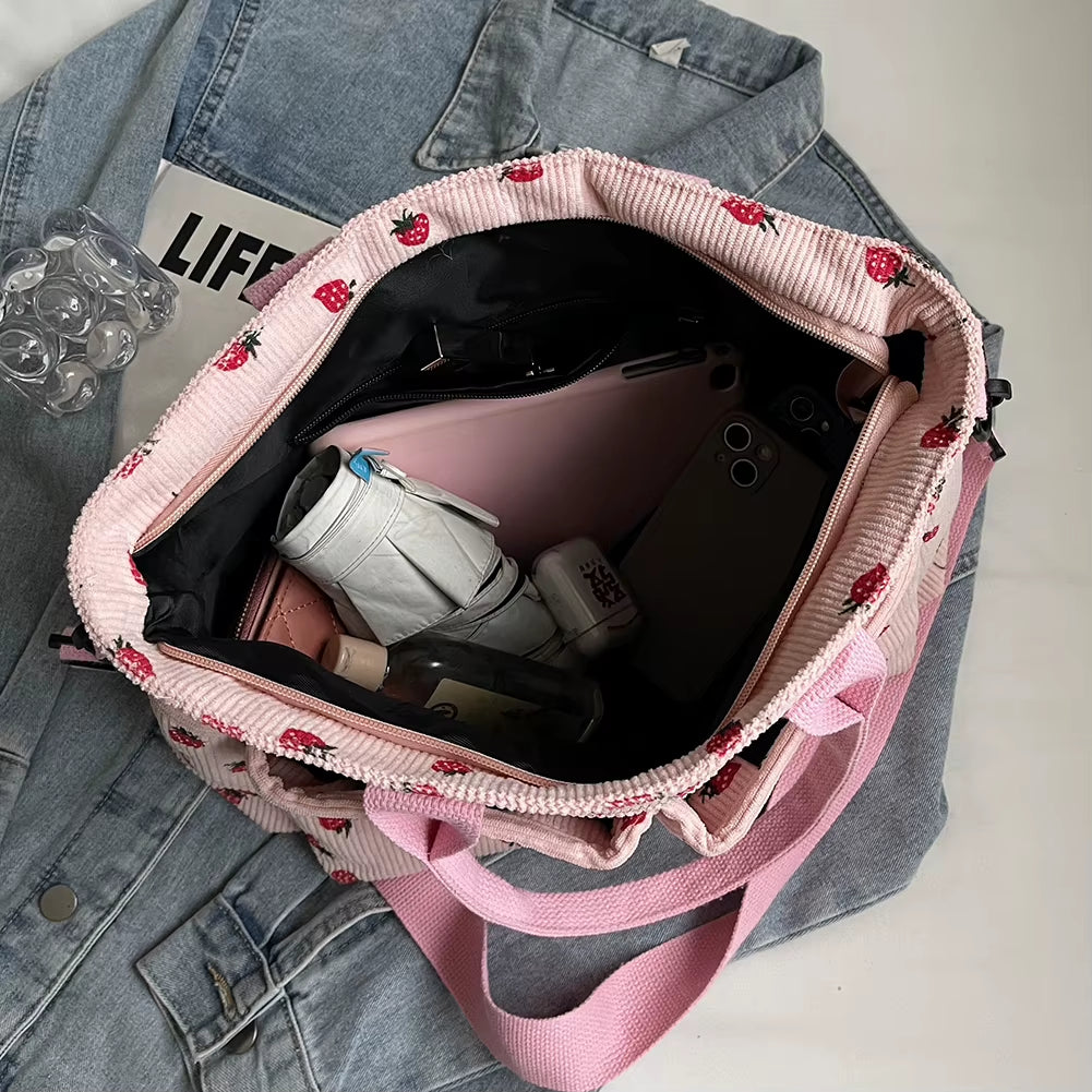Women Strawberry Shoulder Bag Trendy Commuting Bag Zipper Closure Stylish Crossbody Bag Simple Messenger Bag Outdoor Travel Bag