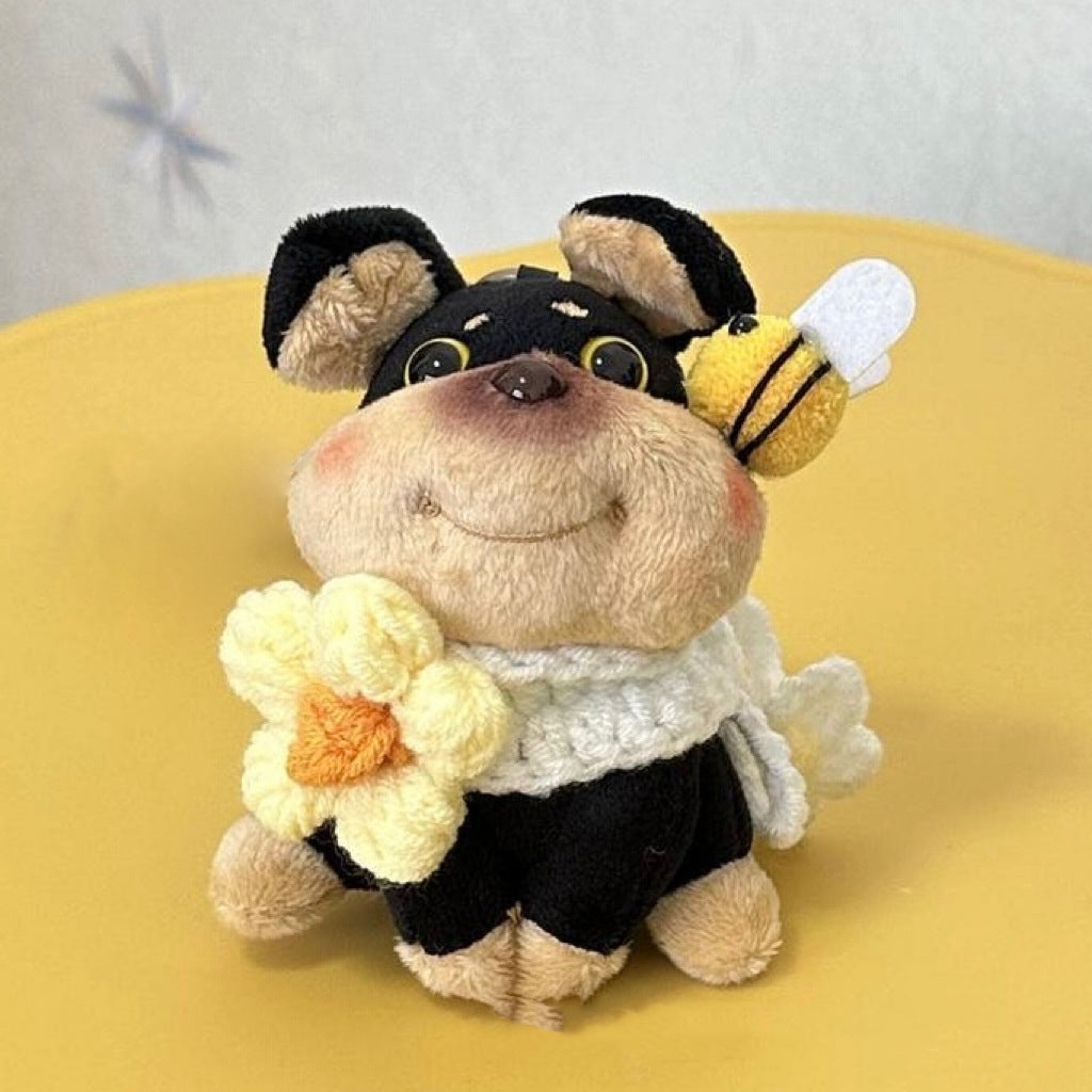 Llavero de muñeca con colgante de abeja y cachorro con sombrero