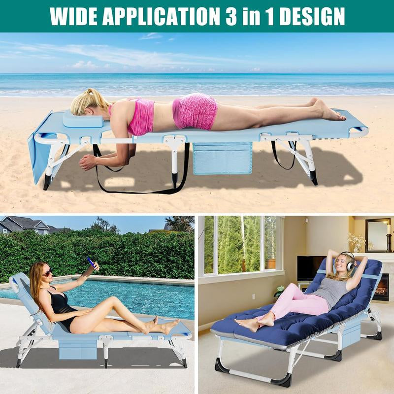 Docred Face down Tanning Chair with Cushion,Oversized 5-Position Recliner, Detachable Pillow, Portable Chaise Lounge for Sunbathing, Beach, Pool, Camping