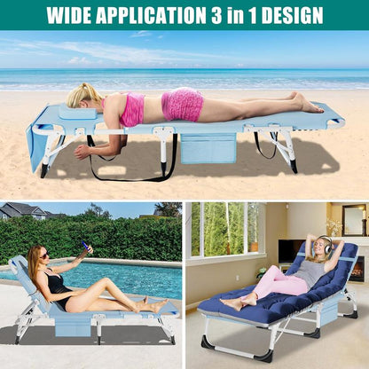 Docred Face down Tanning Chair with Cushion,Oversized 5-Position Recliner, Detachable Pillow, Portable Chaise Lounge for Sunbathing, Beach, Pool, Camping