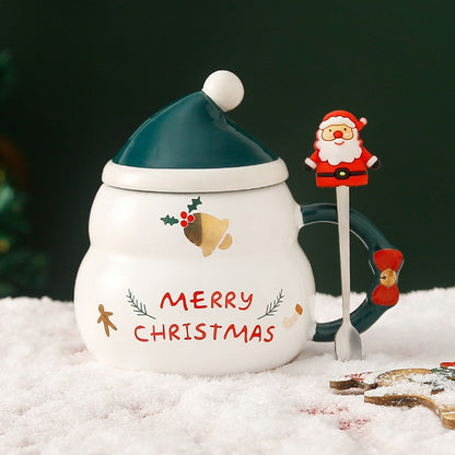Christmas Ceramic Covered Spoon Large Capacity Mug Set