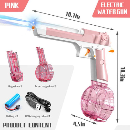 2025 NEW Electric Water Shooter, Water Blaster Swimming Pool Toys for Adults Kids Automatic Blaster with Light 32 FT Long Range Rechargeable Waterproof
