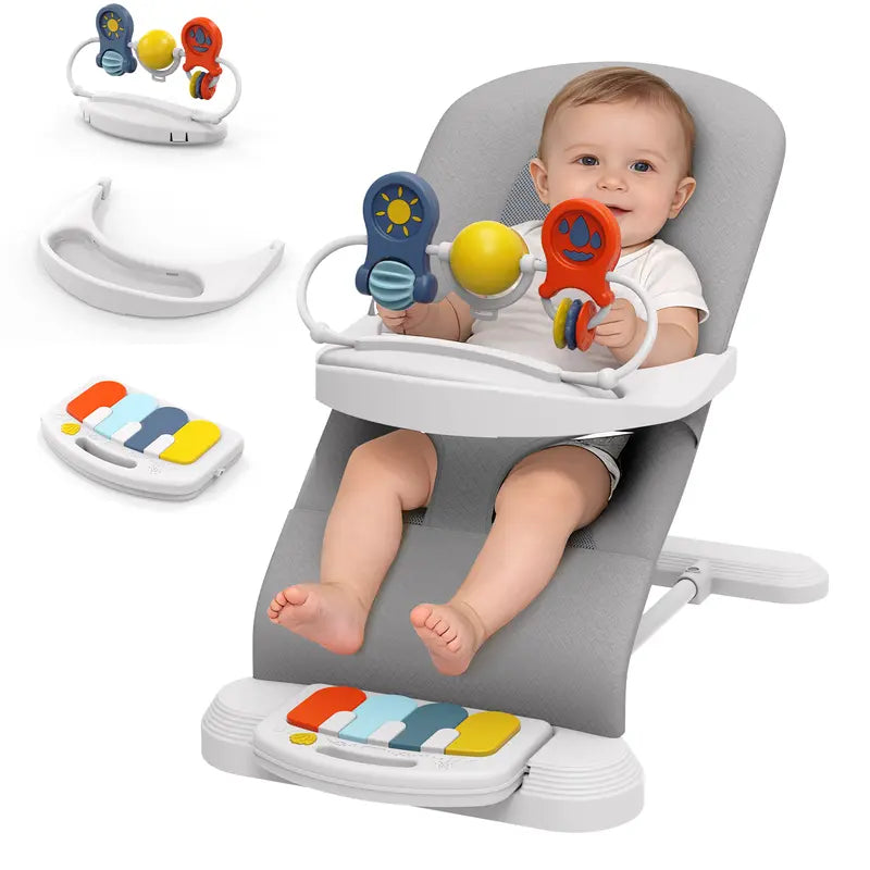 Three In One Baby Bouncer With Detachable Piano Pedals And Feeding Tray