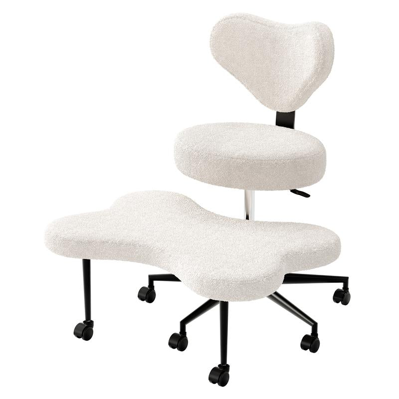 Pinmoco Ergonomic Cross Legged Swivel Chair - Adjustable Height, Teddy Fabric, Back Support, Versatile for Home & Office Use