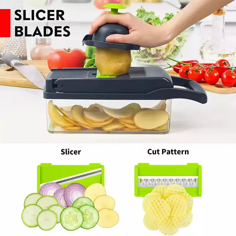 Multifunctional Vegetable Chopper 14/16 in One Chopper Handle Food Grate Chopper Kitchen Vegetable Slicer Dicing Machine Cutting YL Kitchens Store