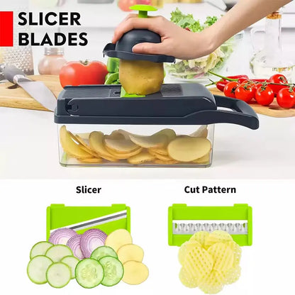 Multifunctional Vegetable Chopper 14/16 in One Chopper Handle Food Grate Chopper Kitchen Vegetable Slicer Dicing Machine Cutting YL Kitchens Store