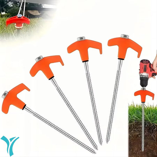 Screw in Tent Stakes 4 Pcs Tent Stakes Heavy Duty - Ground Anchors Screw in Tent Pegs Camping Stakes Metal Threaded Spikes