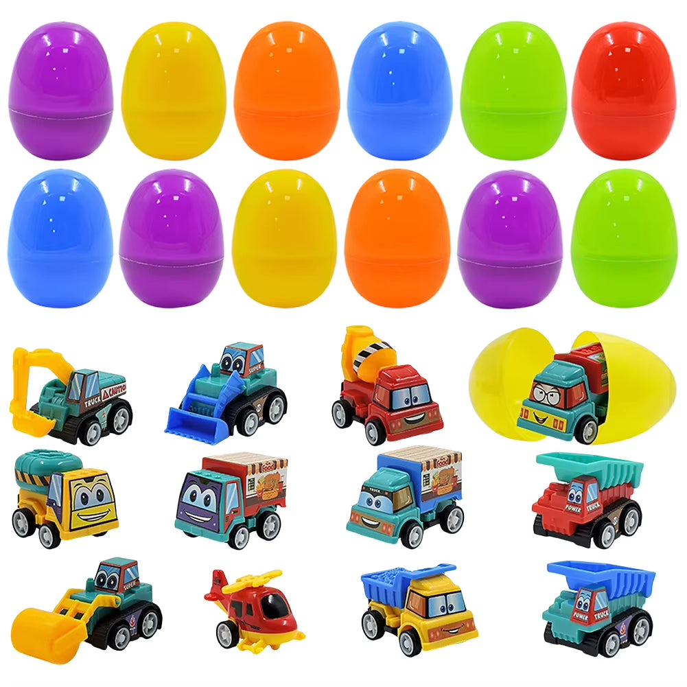 12/20 Pack Easter Basket Stuffers with Pull Back Cars Surprise Easter Eggs for Easter Egg Hunt Game Classroom Prize