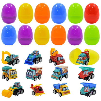 12/20 Pack Easter Basket Stuffers with Pull Back Cars Surprise Easter Eggs for Easter Egg Hunt Game Classroom Prize
